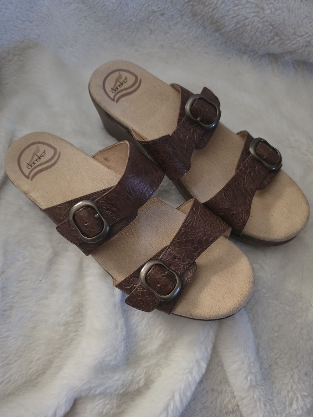 Dansko Brown Buckle Comfort Wedge Mules